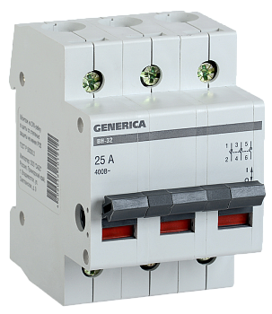 Выключатель нагрузки (мини-рубильник) ВН-32 3Р 25А GENERICA в Иркутске