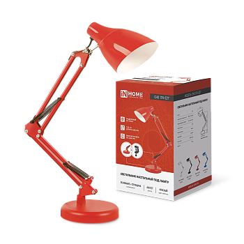 Светильник настольный под лампу на основании + струбцина СНО 17К 60Вт E27 230В КРАСНЫЙ IN HOME в Иркутске