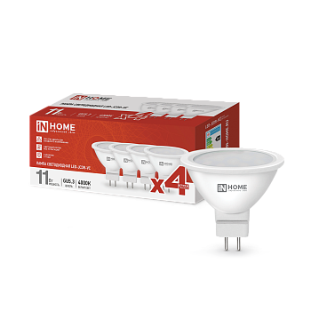 Лампа светодиодная LED-JCDR-VC 4PACK 11Вт 230В GU5.3 4000К 990Лм (4шт./упак) IN HOME в Иркутске