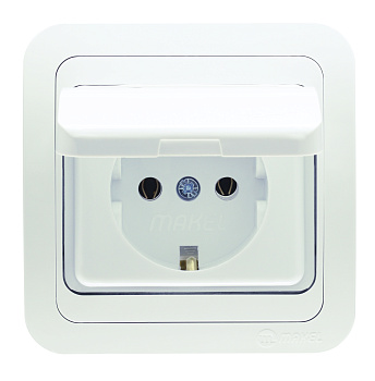 Розетка одинарная МИМОЗА MAKEL с крышкой с заземлением керамика белая в Иркутске