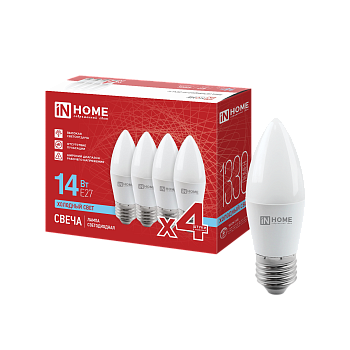 Лампа светодиодная LED-СВЕЧА-VC 4PACK 14Вт 230В Е27 6500К 1330Лм (4шт./упак) IN HOME в Иркутске