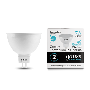 Лампа светодиодная LED-MR16 GU5.3 9Вт 4100K 660Лм Elementary GAUSS в Иркутске