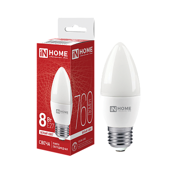 Лампа светодиодная LED-СВЕЧА-VC 8Вт 230В Е27 4000К 760Лм IN HOME в Иркутске