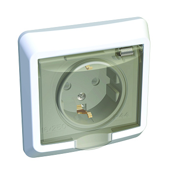 Розетка одинарная ЭТЮД SE со шторками с крышкой с заземлением IP44 белая в Иркутске