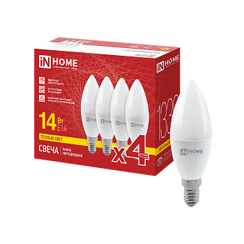 Лампа светодиодная LED-СВЕЧА-VC 4PACK 14Вт 230В Е14 3000К 1330Лм (4шт./упак) IN HOME в Иркутске