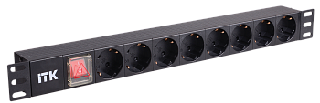 ITK PDU 8 розеток нем. стандарт с LED выключателем 1U без шнура вх. C14 алюминий профиль в Иркутске