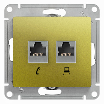 Розетка двойная телефонная компьютерная RJ11+RJ45 Glossa SE фисташковая в Иркутске