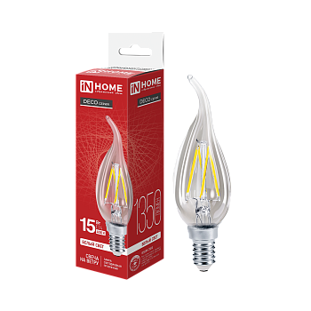Лампа светодиодная LED-СВЕЧА НА ВЕТРУ-deco 15Вт 230В Е14 4000К 1455Лм прозрачная IN HOME в Иркутске