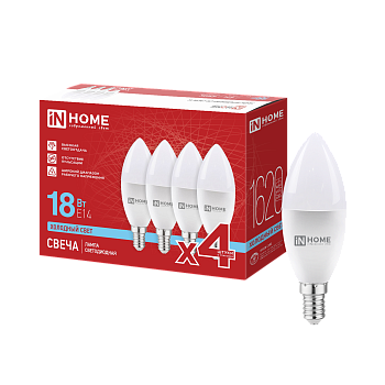Лампа светодиодная LED-СВЕЧА-VC 4PACK 18Вт 230В Е14 6500К 1620Лм (4шт./упак) IN HOME в Иркутске