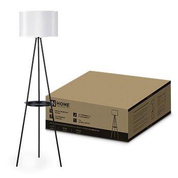 Светильник напольный под лампу ТНО 04ПВ-Е27-WB 230В полка, белый абажур, черная тренога IN HOME в Иркутске