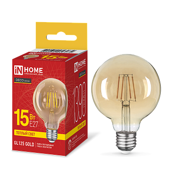Лампа светодиодная LED-GL125-deco gold 15Вт 230В E27 3000K 1390Лм золотистая IN HOME в Иркутске