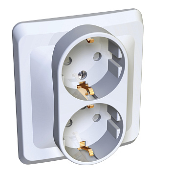 Розетка двойная ЭТЮД SE со шторками с заземлением белая в Иркутске