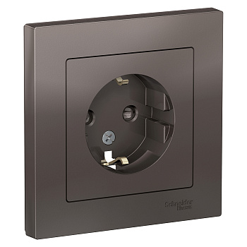 Розетка одинарная AtlasDesign SE с заземлением со шторками мокко в сборе в Иркутске