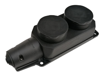 Розетка двойная с заземлением каучук с заглушками 16А IP44 черная 9322 IN HOME в Иркутске