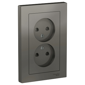 Розетка двойная AtlasDesign SE со шторками сталь в сборе в Иркутске