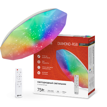 Светильник светодиодный COMFORT DIAMOND-RGB 75Вт 230В 3000-6500K 6000Лм 500x105мм с пультом ДУ IN HOME в Иркутске