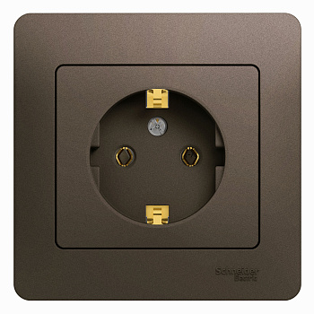 Розетка одинарная Glossa SE с заземлением шоколад в сборе в Иркутске