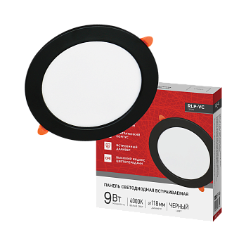 Панель светодиодная встраиваемая круглая RLP-VC 940BL 9Вт 230В 4000К 630Лм 118мм черная IP40 IN HOME в Иркутске