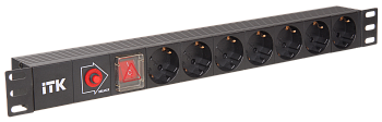 ITK PDU 7 розеток немецкий стандарт с LED выключателем 1U без шнура, вх. С14 в Иркутске