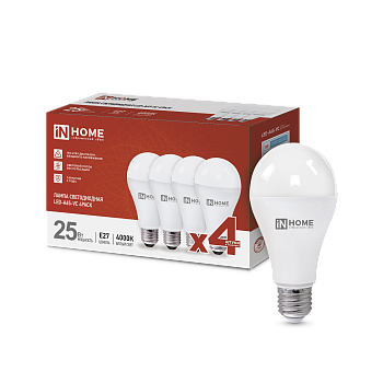 Лампа светодиодная LED-A65-VC 4PACK 25Вт 230В Е27 4000К 2380Лм (4шт./упак) IN HOME в Иркутске