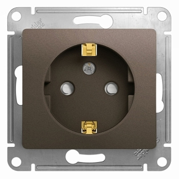 Розетка одинарная Glossa SE с заземлением со шторками шоколад в Иркутске