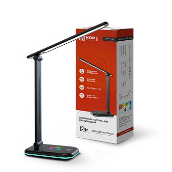 Светильник настольный светодиодный PLUS ССО-20Ч 12Вт 3000-6500К 640Лм RGB-подсветка, сенсор, с адаптером ЧЕРНЫЙ IN HOME в Иркутске