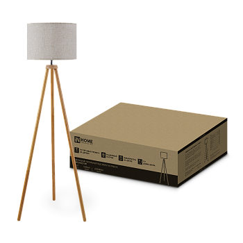 Светильник напольный под лампу ТНО 24-Е27-NT 230В бежевый абажур, деревянная тренога IN HOME в Иркутске