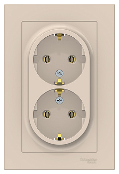 Розетка двойная AtlasDesign SE с заземлением бежевая в сборе в Иркутске