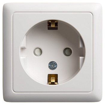 Розетка одинарная ХИТ SE накладная с заземлением с изоляционной пластиной со шторками белая в Иркутске