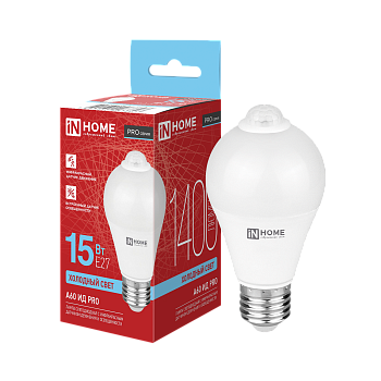 Лампа светодиодная LED-A60 ИД-PRO 15Вт 230В Е27 6500К 1400Лм 5м 35сек с инфракрасным датчиком и датчиком освещенности IN HOME в Иркутске