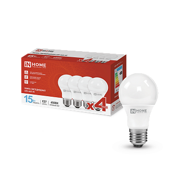 Лампа светодиодная LED-A60-VC 4PACK 15Вт 230В Е27 6500К 1430Лм (4шт./упак) IN HOME в Иркутске