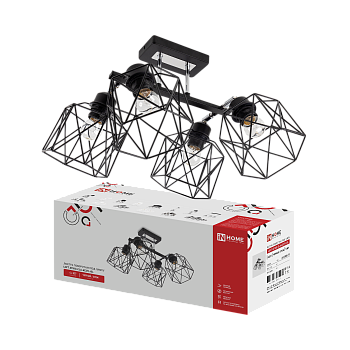 Люстра поворотная под лампу LOFT ATIKO-СLА-4E27L-BL 4хЕ27 черный, хром IN HOME в Иркутске