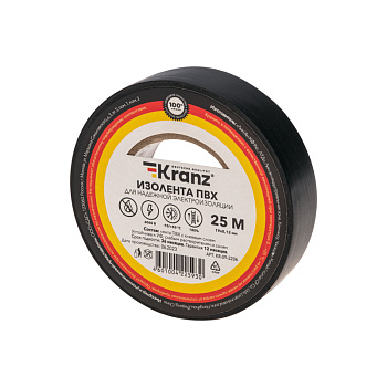 Изолента ПВХ 19 мм х 25 м, черная, (упак. 5 рулонов) KRANZ в Иркутске