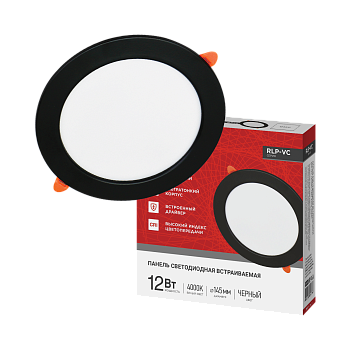 Панель светодиодная встраиваемая круглая RLP-VC 1240BL 12Вт 230В 4000К 960Лм 145мм черная IP40 IN HOME в Иркутске