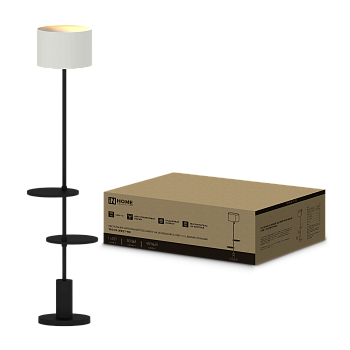 Светильник напольный под лампу ТНО 09-2ПЕ27-WB USB-C две полки, белый абажур, черное основание IN HOME в Иркутске
