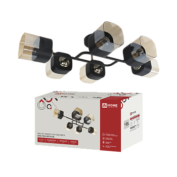 Светильник потолочный поворотный AURA TESO-6E27ST-BL 6хЕ27 янтарные плафоны, черный корпус IN HOME в Иркутске