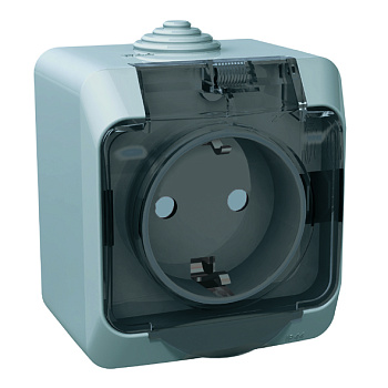 Розетка одинарная ЭТЮД SE накладная со шторками c крышкой с заземлением серая в Иркутске