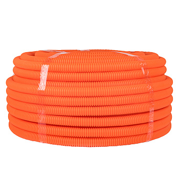 Труба гофрированная ПНД с протяжкой d=25 мм (50 м) тяжелая оранжевая Plast EKF в Иркутске