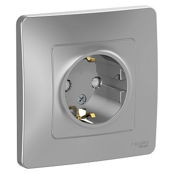 Розетка одинарная BLANCA SE с заземлением со шторками алюминий в Иркутске