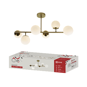 Светильник потолочный под лампу AURORA LUNA-6G9-LT 6xG9 матовые плафоны, латунный корпус IN HOME в Иркутске