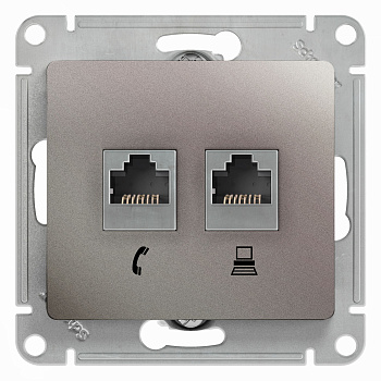 Розетка двойная телефонная компьютерная RJ11+RJ45 Glossa SE платина в Иркутске