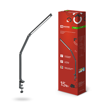 Светильник настольный светодиодный PLUS ССС-02Ч 15Вт 3000-6500К 600Лм USB, с адаптером, струбцина ЧЕРНЫЙ IN HOME в Иркутске