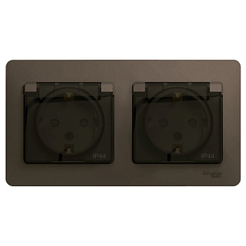 Розетка двойная Glossa SE IP44 с заземлением со шторками шоколад в сборе в Иркутске
