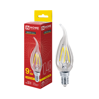Лампа светодиодная LED-СВЕЧА НА ВЕТРУ-deco 9Вт 230В Е14 3000К 1040Лм прозрачная IN HOME в Иркутске
