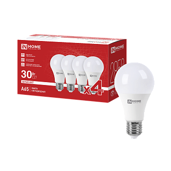Лампа светодиодная LED-A65-VC 4PACK 30Вт 230В Е27 4000К 2850Лм (4шт./упак) IN HOME в Иркутске