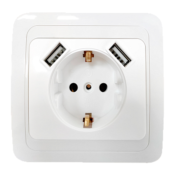 Розетка одинарная с заземлением CLASSICO с двумя USB белая 2047 IN HOME в Иркутске