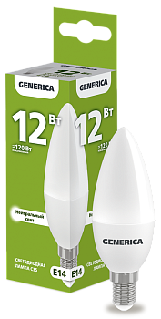 Лампа LED C35 свеча 12Вт 230В 4000К E14 GENERICA в Иркутске