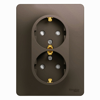Розетка двойная Glossa SE с заземлением со шторками шоколад в сборе в Иркутске
