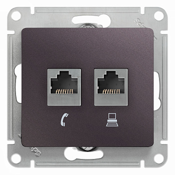Розетка двойная телефонная компьютерная RJ11+RJ45 Glossa SE сиреневый туман в Иркутске