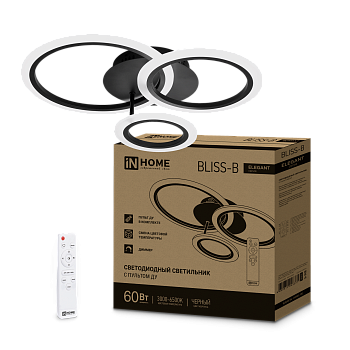 Светильник светодиодный ELEGANT BLISS-B 60Вт 230В 3000-6500K 4700Лм 508х390х120мм c пультом ДУ черный IN HOME в Иркутске